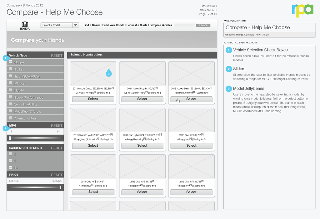 Competitive compare wireframe