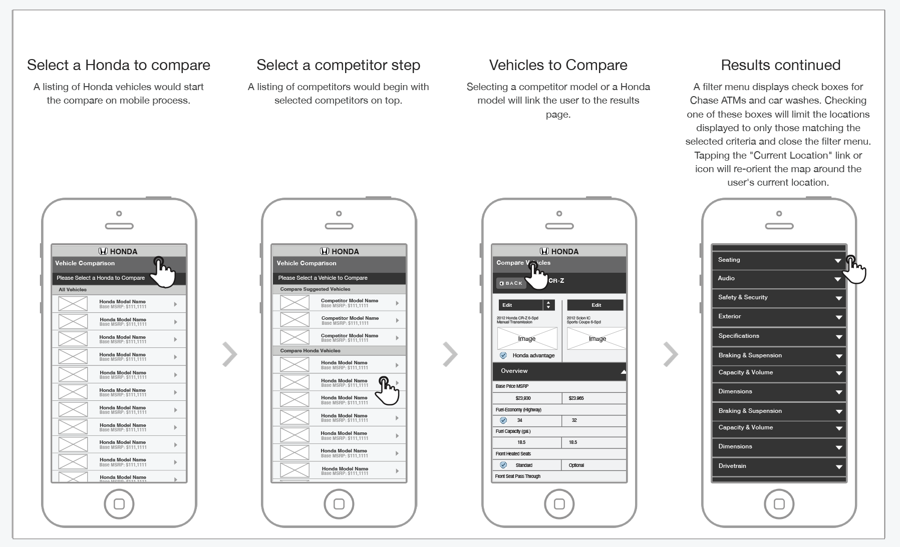 Compare Tool wireframes