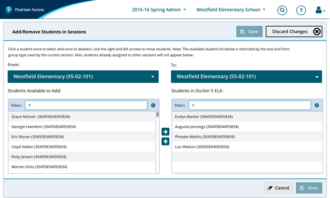 Add/Remove Students Screen Mockup