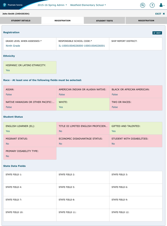 Student Info Screen Mockup